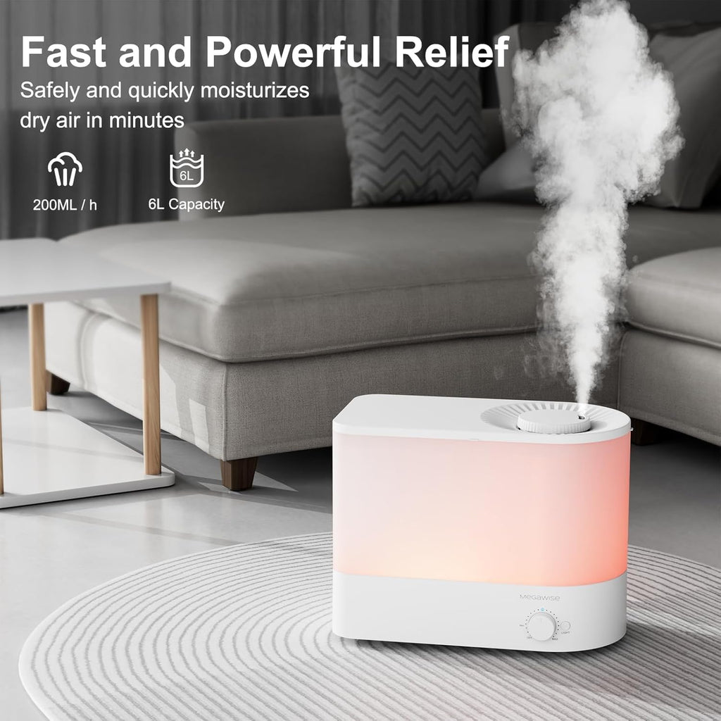 MEGAWISE Humidificador 6L, humidificador ultrasónico de niebla fría con