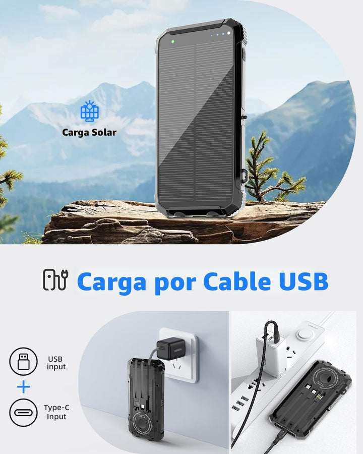 Nuynix Banco de energía solar de 20000 mAh, cargador rápido inalámb...