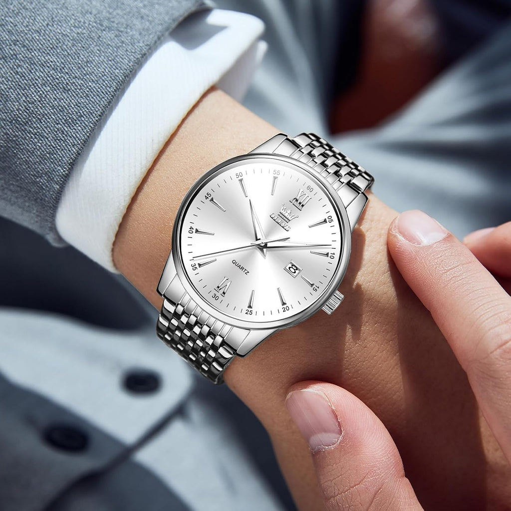 OLEVS Relojes para hombre de lujo de acero inoxidable 30M impermeable