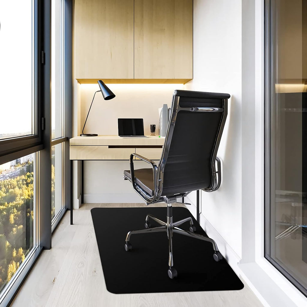 Lámpara Kuyal Tapete rectangular para silla de piso de madera dura, 36 x 48 pulgadas, tapete protector de madera/azulejos para oficina y hogar, color negro