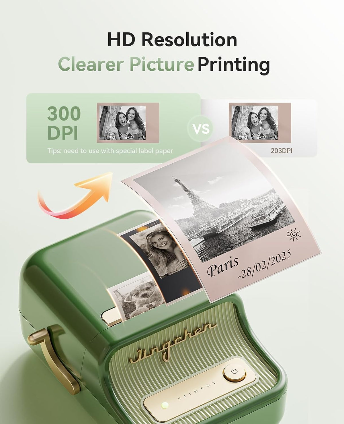 NIIMBOT Label Maker, B21 Pro 300DPI Impresora de pegatinas HD para fotos, verde