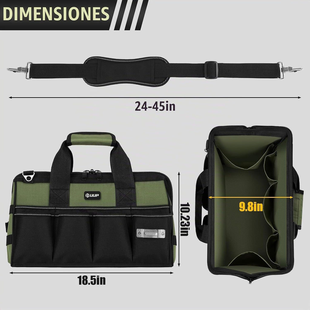 Bolsa de Herramientas Grande de 18 Pulgadas, Organizador de Almacenamiento de Caja de Herramientas Portátil de 16 Bolsillos, Bolsa de Herramientas Táctica Resistente con Cremallera Grande, Caja de
