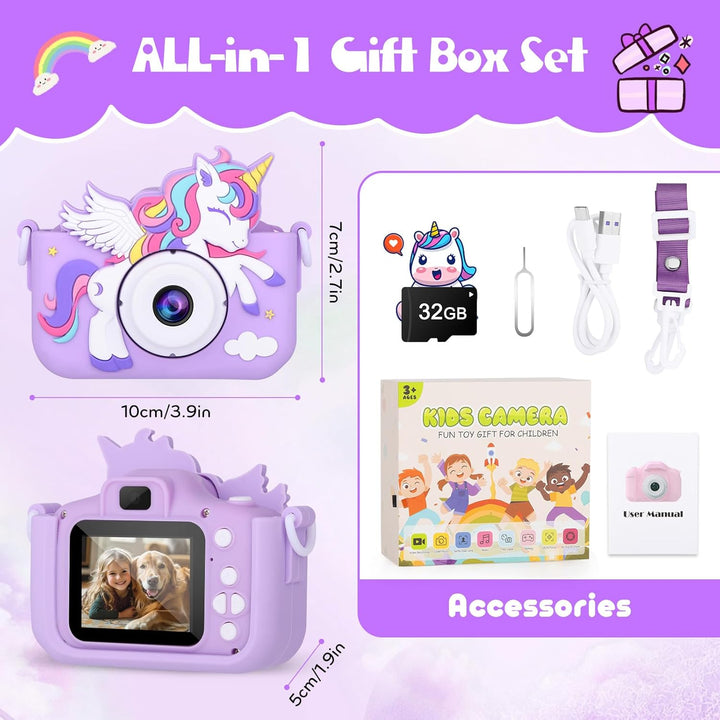 Cámara infantil de unicornio para niñas, cámara digital para niños...