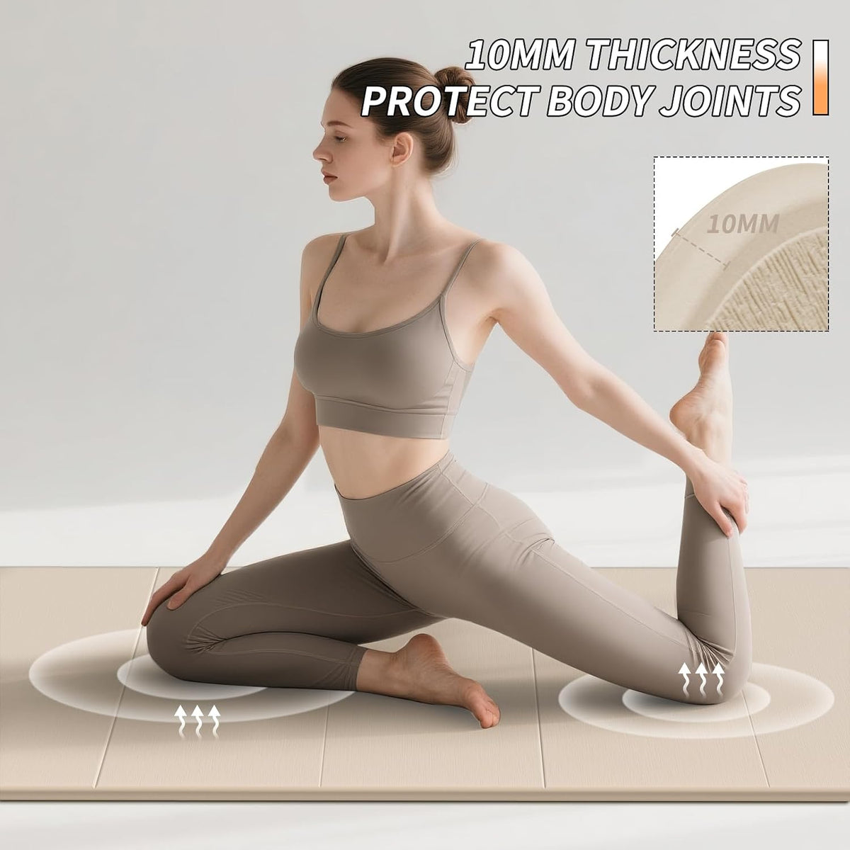 PAIDU Esterilla de yoga plegable para fitness, extra gruesa de 2/5 pulgadas (0.394 in) | TPE antideslizante certificado SGS | 75 x 26 pulgadas extra larga | portátil y fácil de almacenar | para yoga