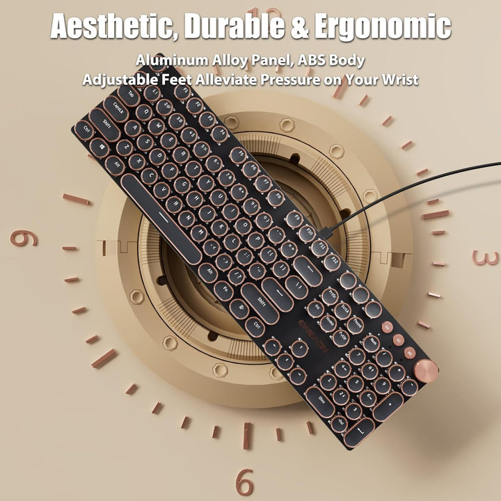 TISHLED Teclado Mecánico para Juegos Estilo Máquina de Escribir, Re...