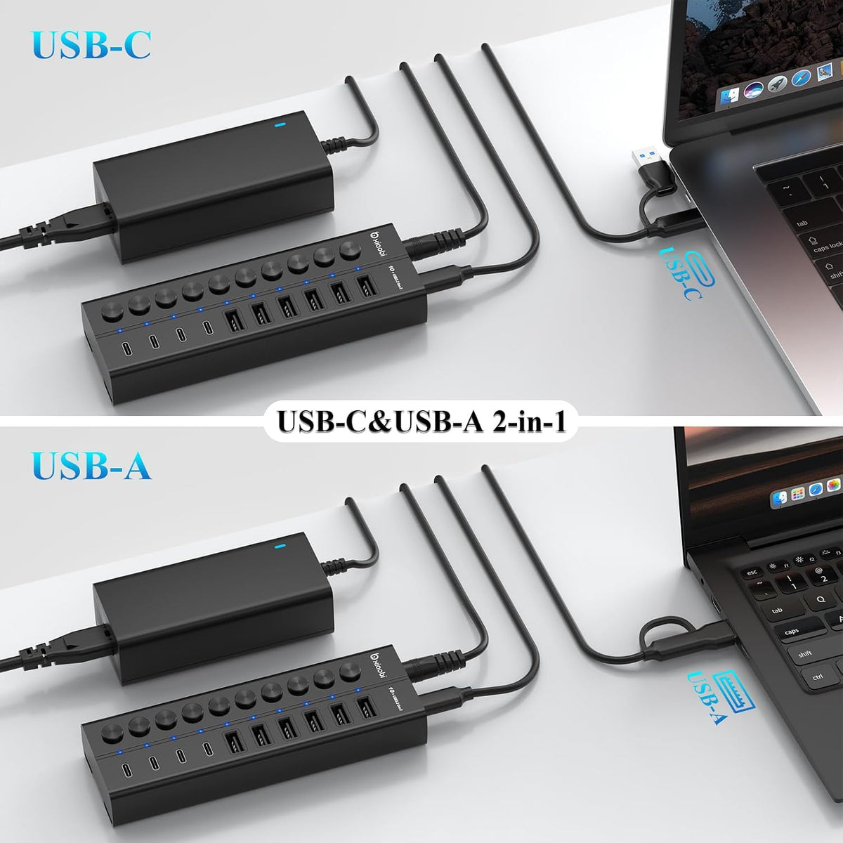 xiaobi, hub USB 3.2 de 10 puertos, alimentado, adaptador 12V/5A