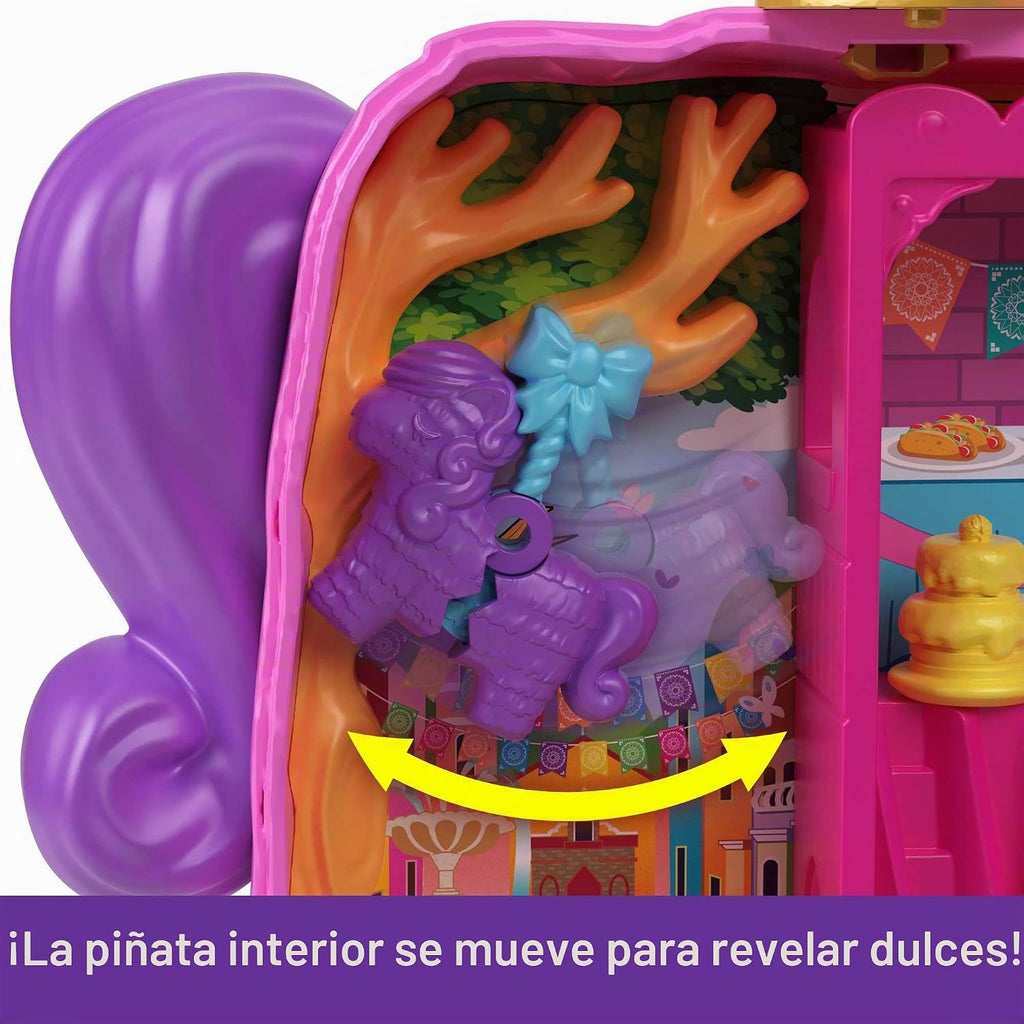 Polly Pocket Juego compacto, fiesta de piñata con 2 micro muñecas y accesorios, juguetes de viaje con revelaciones sorpresa