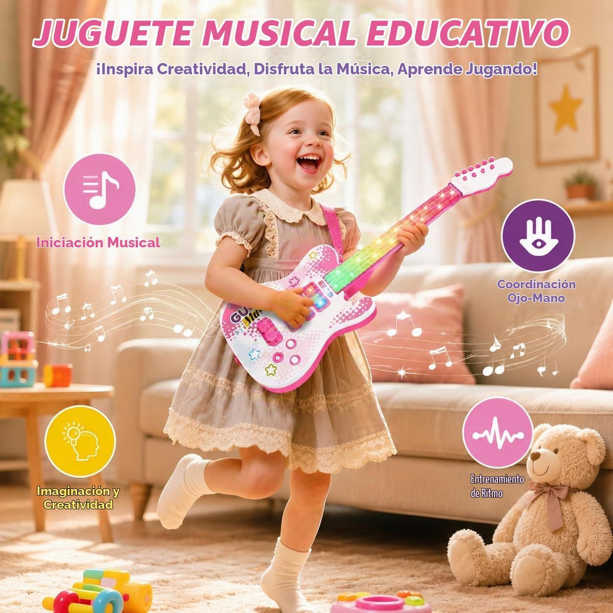 Kids Electric Guitar con 4 Strings Light-Up Music Toy para Girls