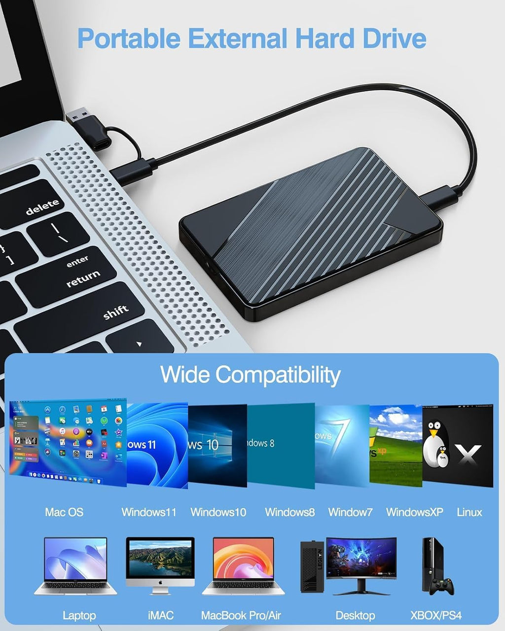 Disco duro externo de 500 GB USB 3.0 y disco duro móvil USB-C
