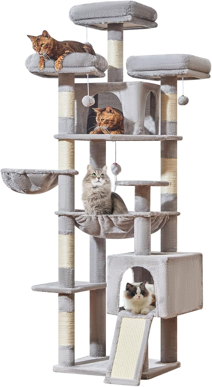 Taoqimiao Árbol para Gatos Alto, 76In Torre para Gatos Grandes, 3 Plataformas Acolchadas