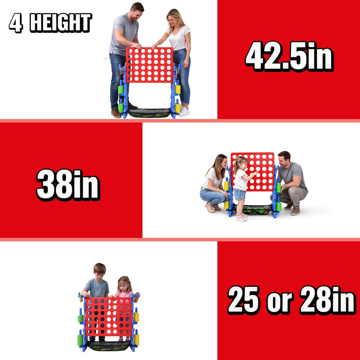 SDADI Juego gigante de 4 en una fila, ensamblaje estilo bloque sin tornillos, juego de cuatro en una fila, juego de patio familiar portátil para interiores y exteriores