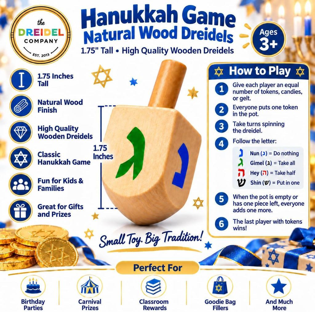 100 Dreidels Hanukkah Draydel de madera natural con transliteración en inglés y 10 tarjetas de instrucciones (idioma español no garantizado)