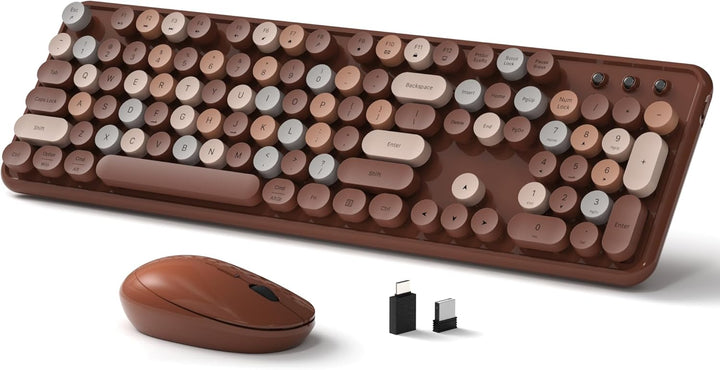 Links9+ Teclado y mouse inalámbricos, teclado retro de tamaño compl...