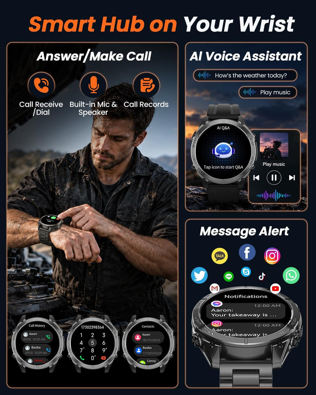 Reloj inteligente militar para hombre con GPS y mapas fuera de línea