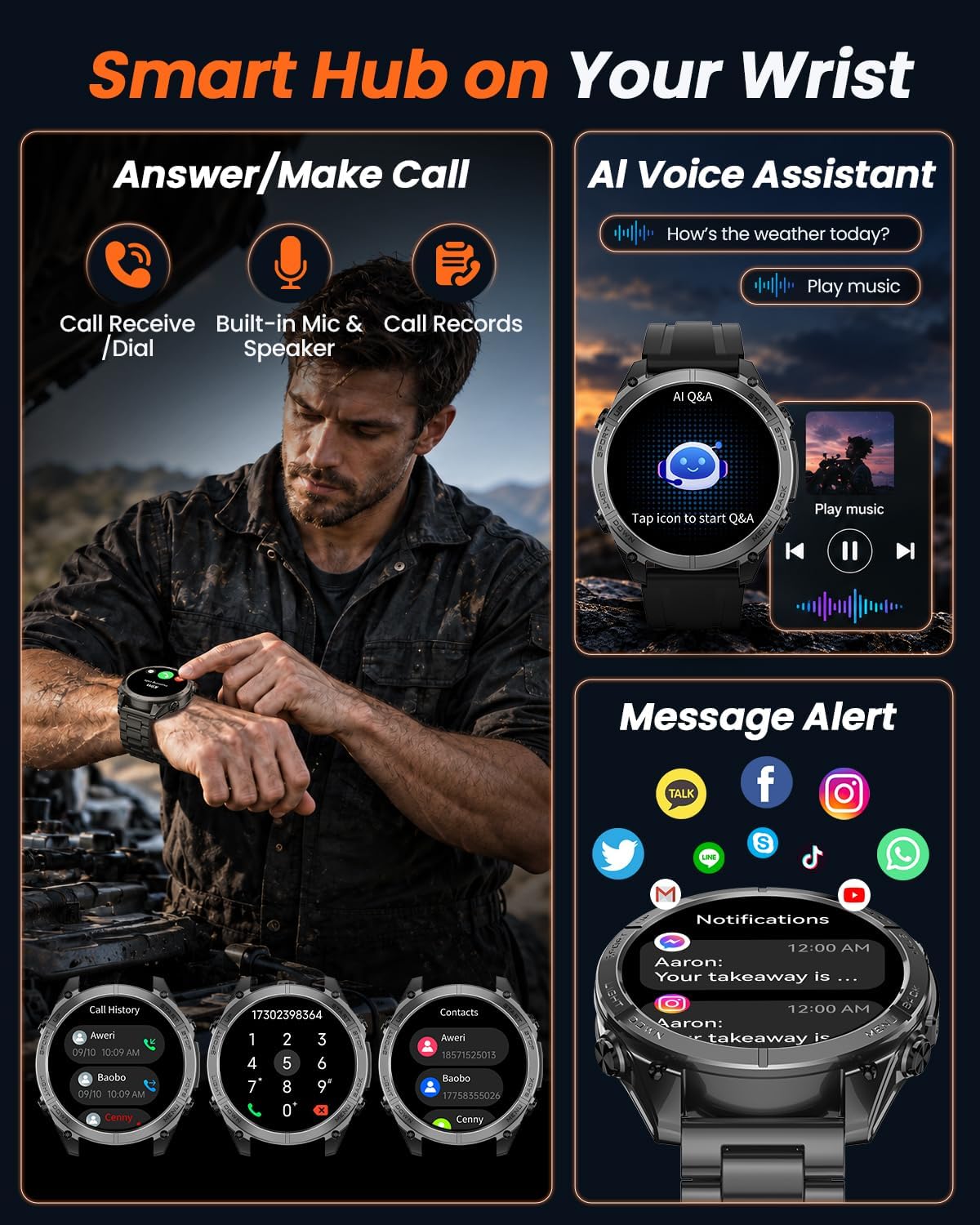 Reloj inteligente militar para hombre con GPS y mapas fuera de línea