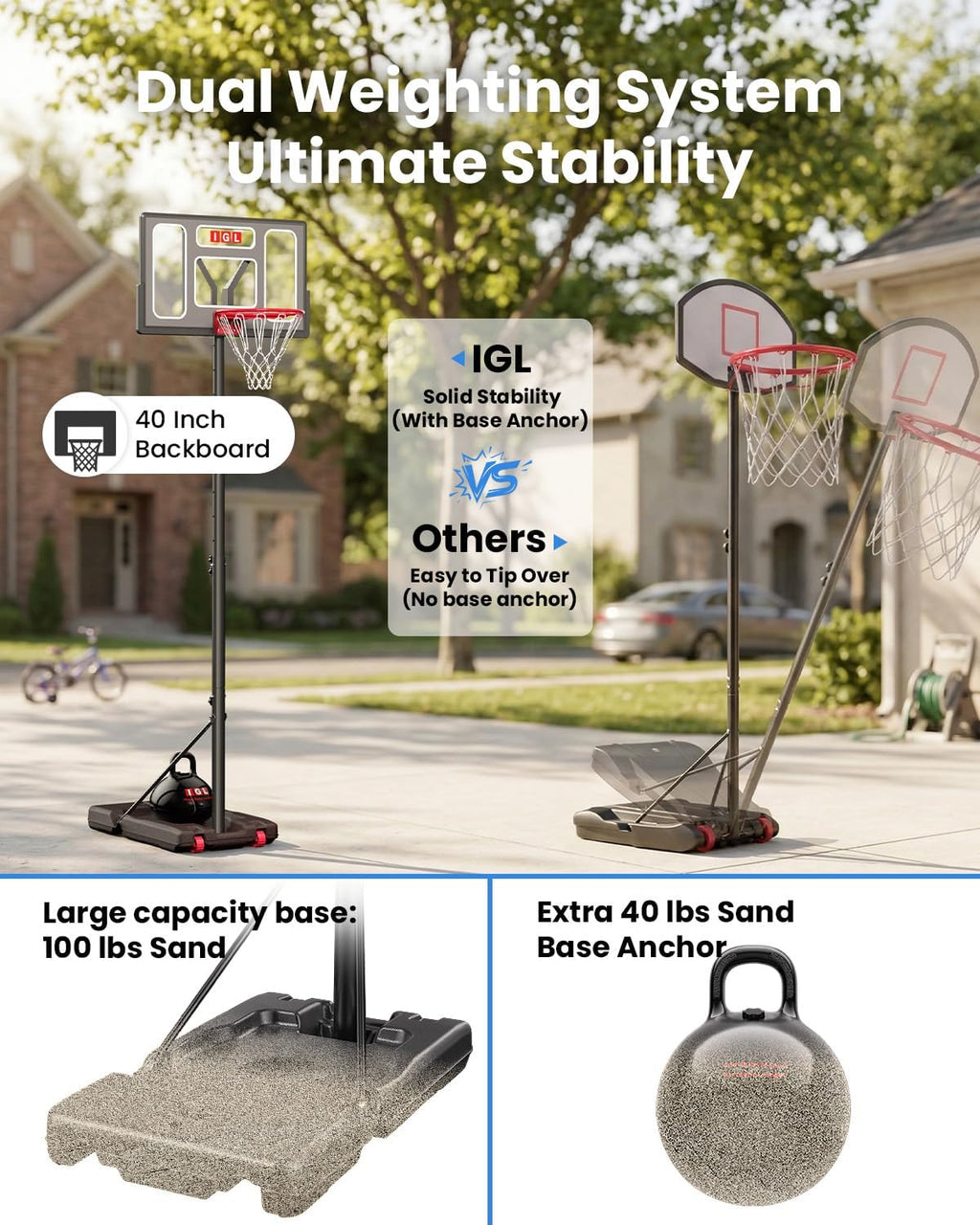 Aro de baloncesto portátil, sistema de canasta ajustable de 5.6-10 pies, aro de baloncesto de 44 pulgadas para exteriores y metas para niños, jóvenes y adultos en el patio trasero, entrada con