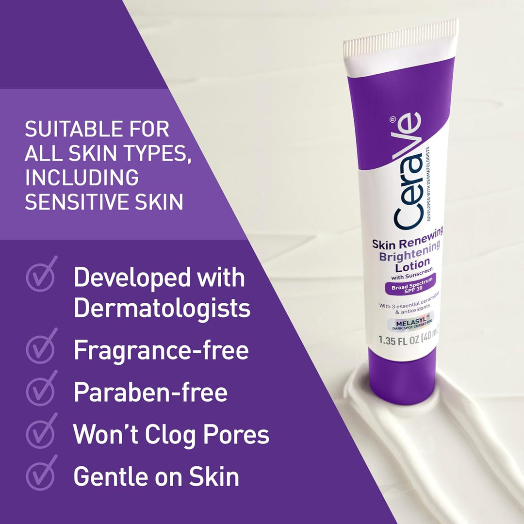 CeraVe Skin Renewing Loción iluminadora SPF 30, hidratante facial a...