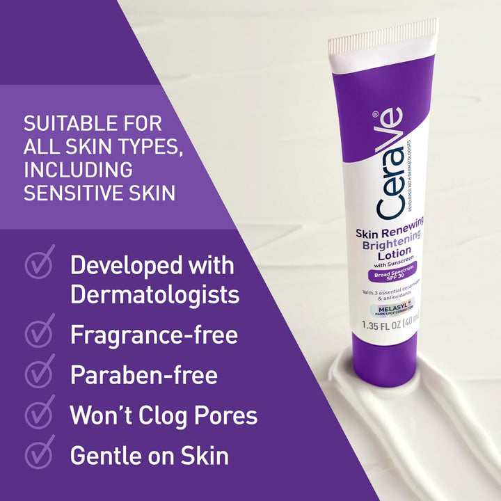 CeraVe Skin Renewing Loción iluminadora SPF 30, hidratante facial a...