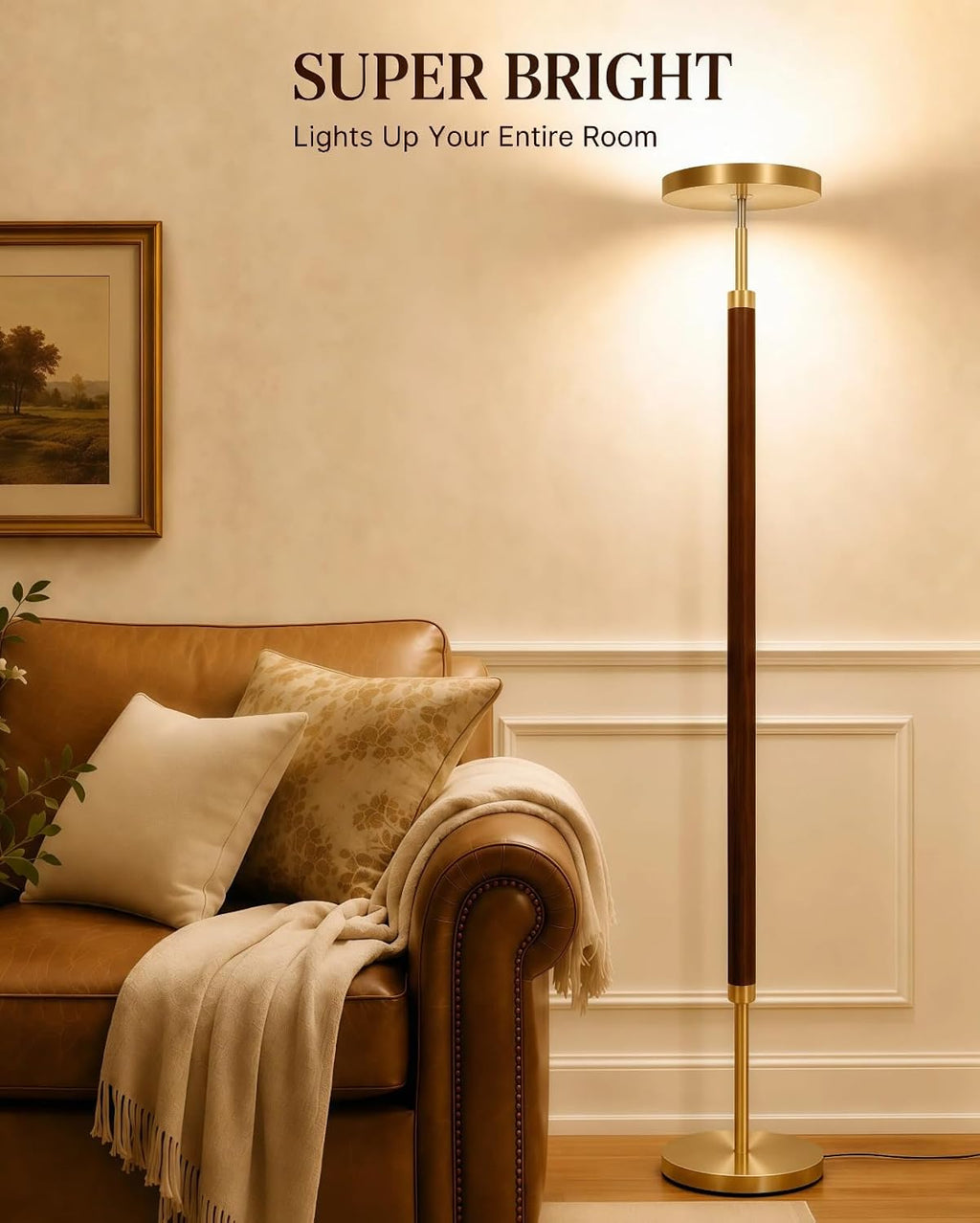 Lámpara Lámpara de pie de madera LED Torchiere con control remoto