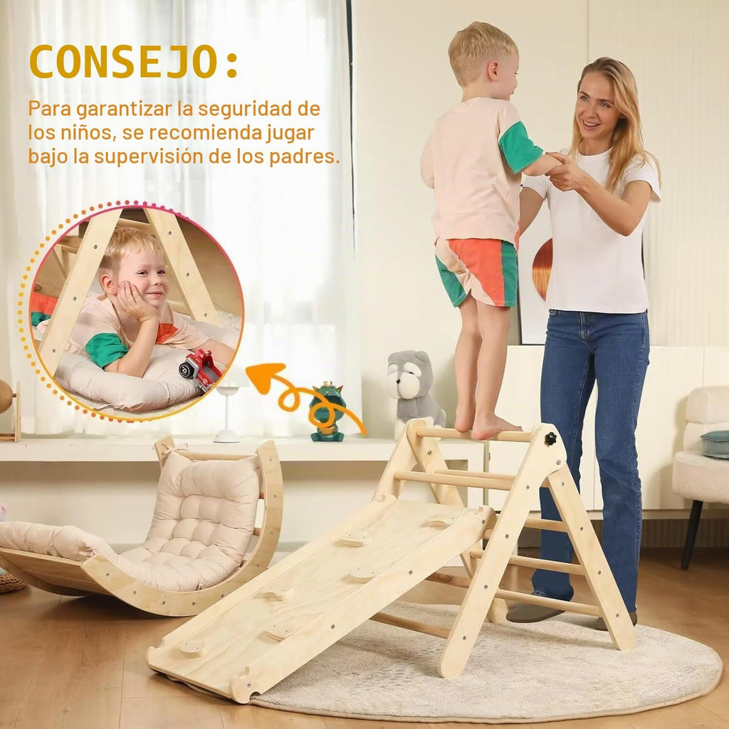 Pikler - Juego de triángulos con cojín, 7 en 1, juguetes de escalada para