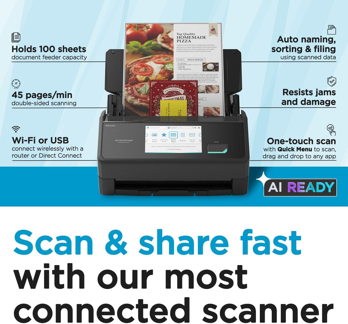 ScanSnap iX2500 - Escáner de documentos de alta velocidad inalámbrico o USB