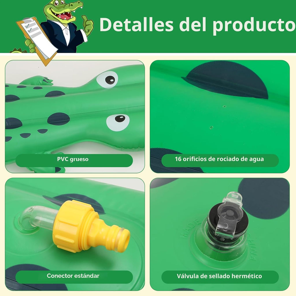 Aspersor de agua para niños, aspersor inflable de cocodrilo grande