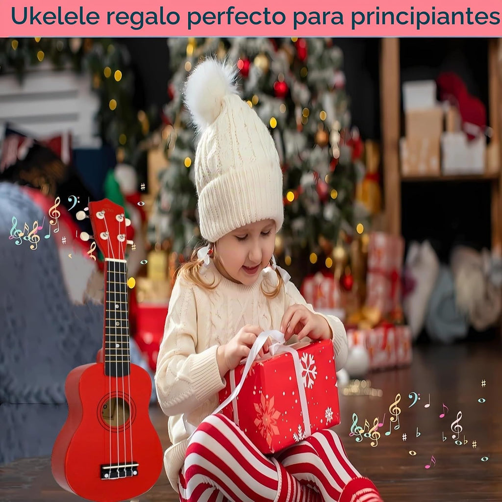 Instrumento musical de guitarra acústica de madera de 21 pulgadas para principiantes (rojo)