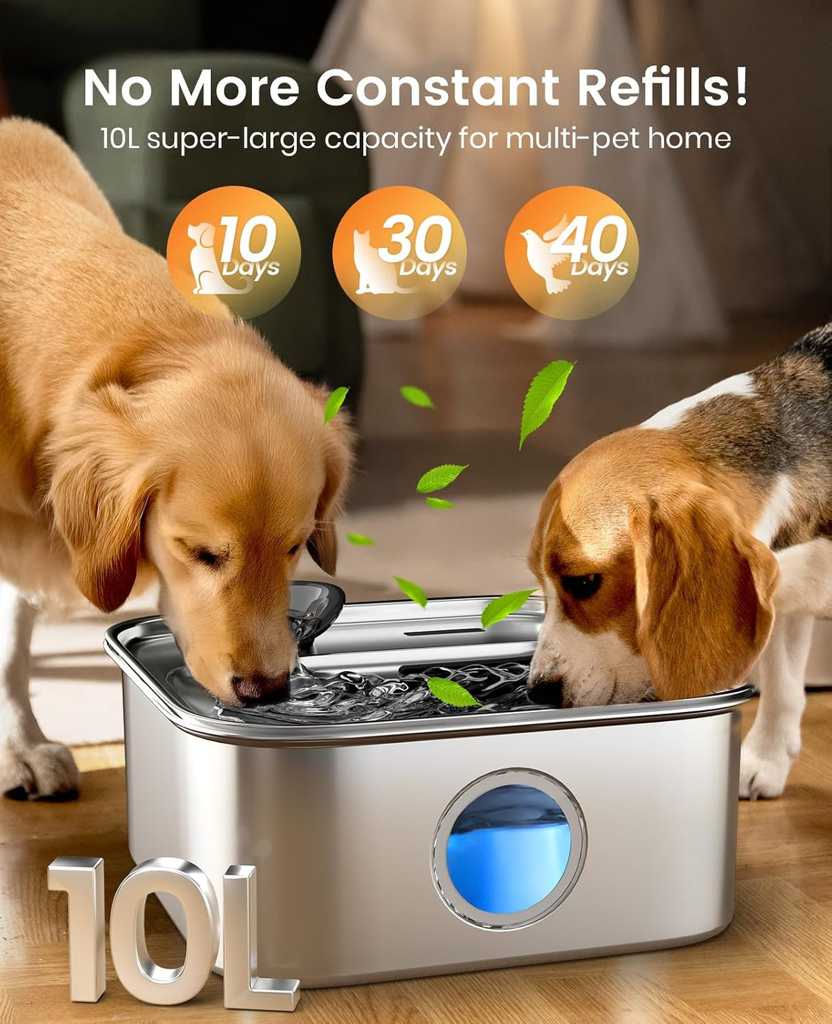 oneisall Fuente de agua para perros de 10L/2.6 galones para perros grandes