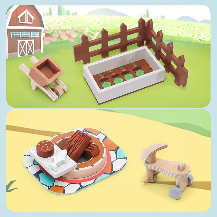 HAPGFS Casa de muñecas de madera, muebles y accesorios para exterio...