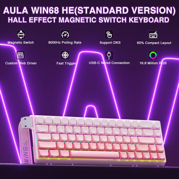 AULA WIN68 HE Teclado mecánico para juegos 60%, interruptor magnéti...