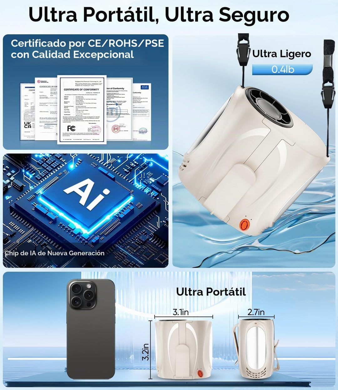 Ventilador de cintura portátil AI, 6 velocidades 16000RPM de flujo...