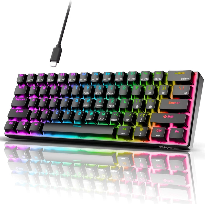RK ROYAL KLUDGE RK61 teclado mecánico para juegos 60% con cable pro...