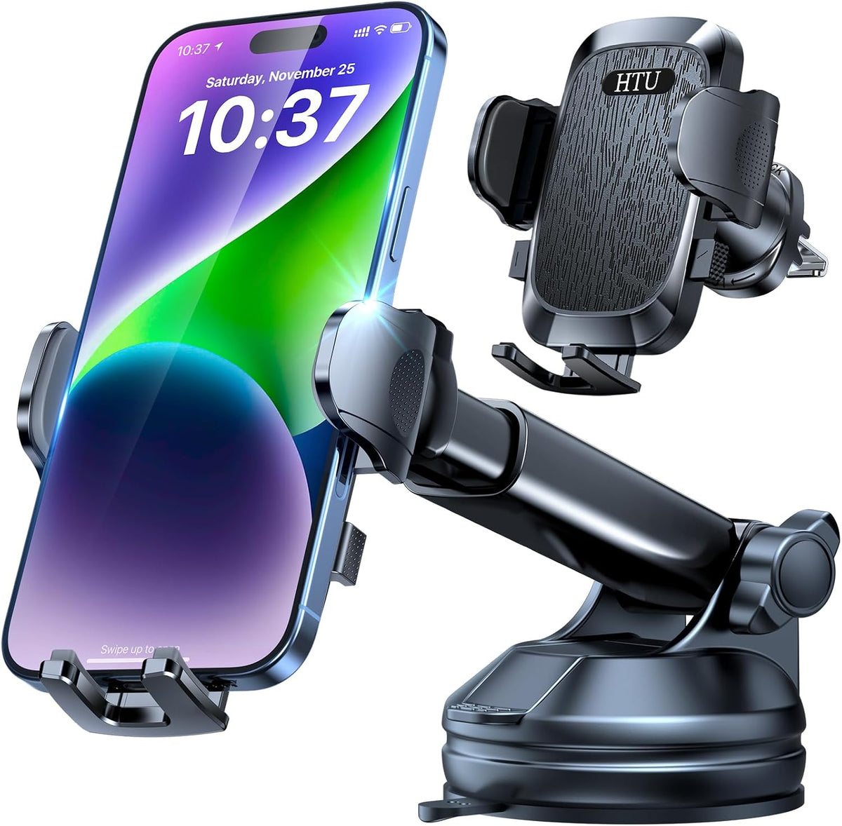 Soporte de teléfono para automóvil【2026 mejorado 100+lbs de succión y seguridad cert】 Soporte de teléfono celular para camión Soporte de teléfono resistente para tablero, parabrisas/ventilación para iPhone 17 16 Pro Max, negro azabache