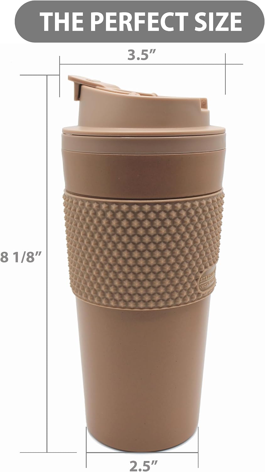 Juego de vasos de café de 16 onzas (paquete de 2) – Taza de viaje aislada de doble pared con tapa a prueba de fugas, apto para portavasos y tazas, taza de café reutilizable sin BPA, apta para lavavajillas y microondas, color marrón