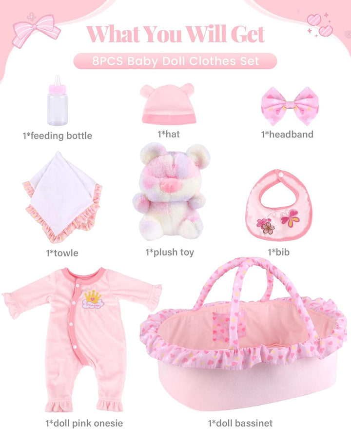 BABESIDE 8 piezas de ropa de muñeca Reborn con moisés para muñecas...