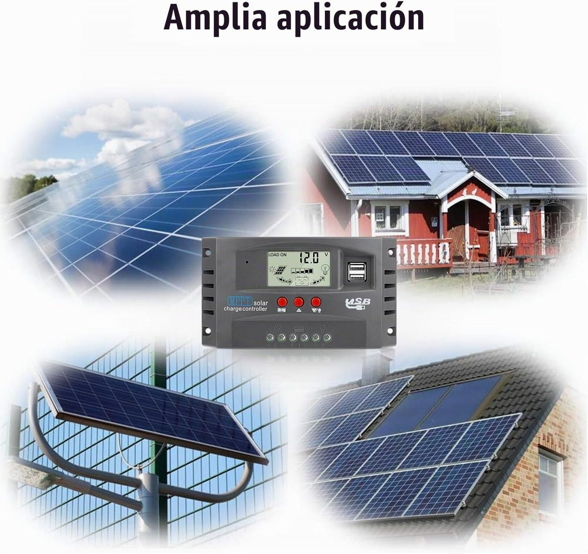 Controlador de carga de panel solar MPPT de 100 A, controlador de cargador de batería solar automático de 12 V/24 V con pantalla LCD, puerto USB dual y temporizador de ajuste de horas de