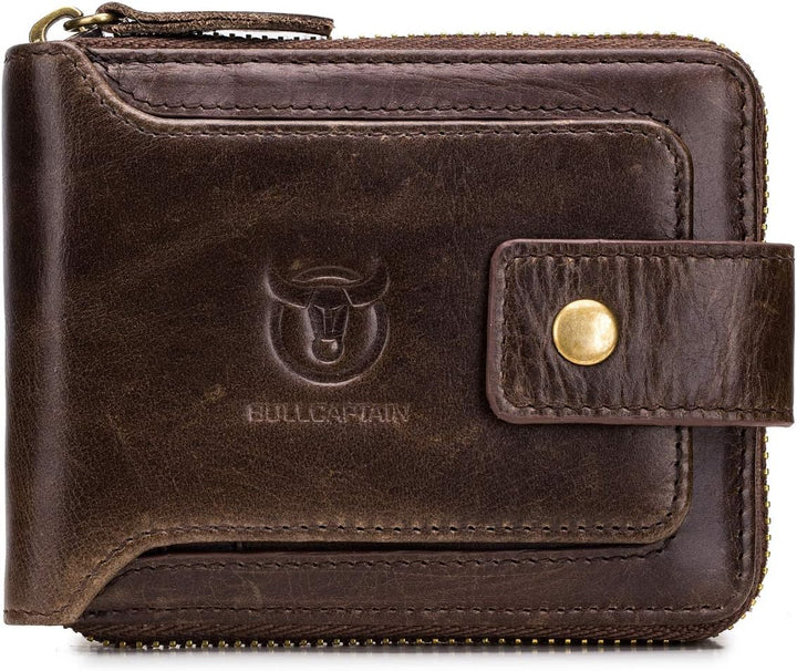 BULLCAPTAIN Cartera RFID de cuero genuino para hombres, de gran cap...