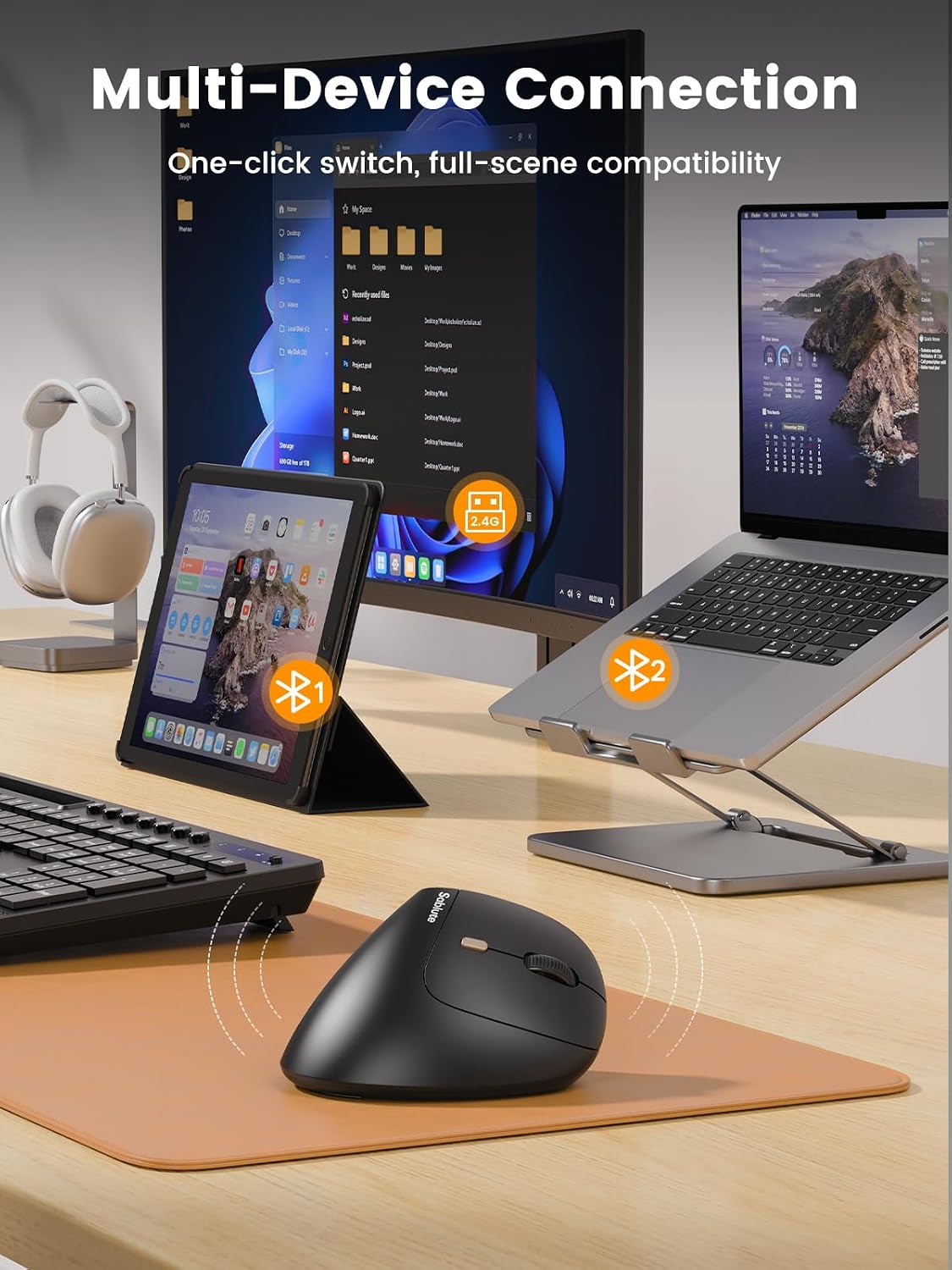 SABLUTE Ratón ergonómico MAM3, ratón inalámbrico para manos pequeñas