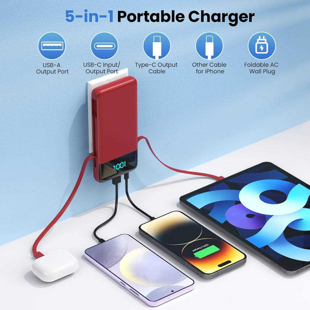 AONIMI Cargador portátil para iPhone con cables incorporados y ench...