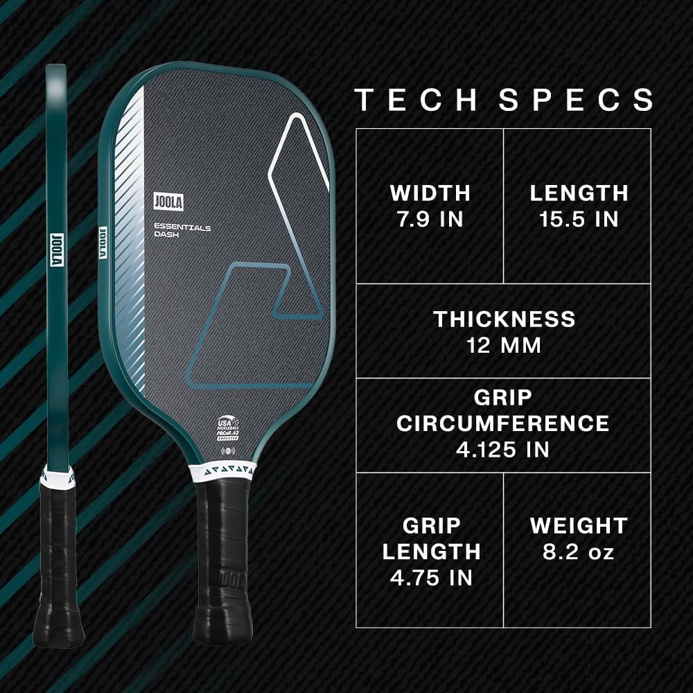 JOOLA Essentials Dash Pickleball - Paleta ligera para todas las edades, superficie arenada de fibra de vidrio para giro, construcción de prensa fría para mayor durabilidad, aprobado por USAP