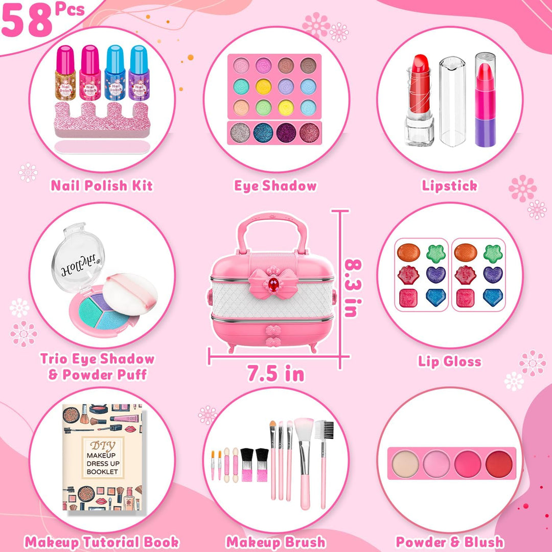 Hollyhi Kit de Maquillaje de 58 Piezas para Niñas, Juguetes de Prin...