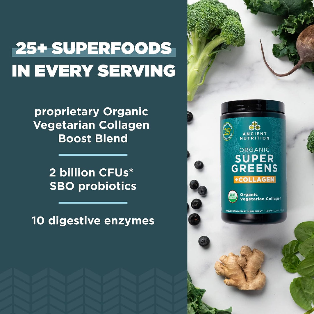 Ancient Nutrition Supergreens Powder - Polvo de superalimento orgán...