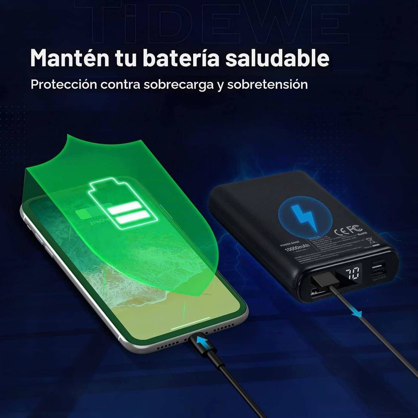 TIDEWE Banco de Energía, Paquete de Batería Recargable Adecuado par...