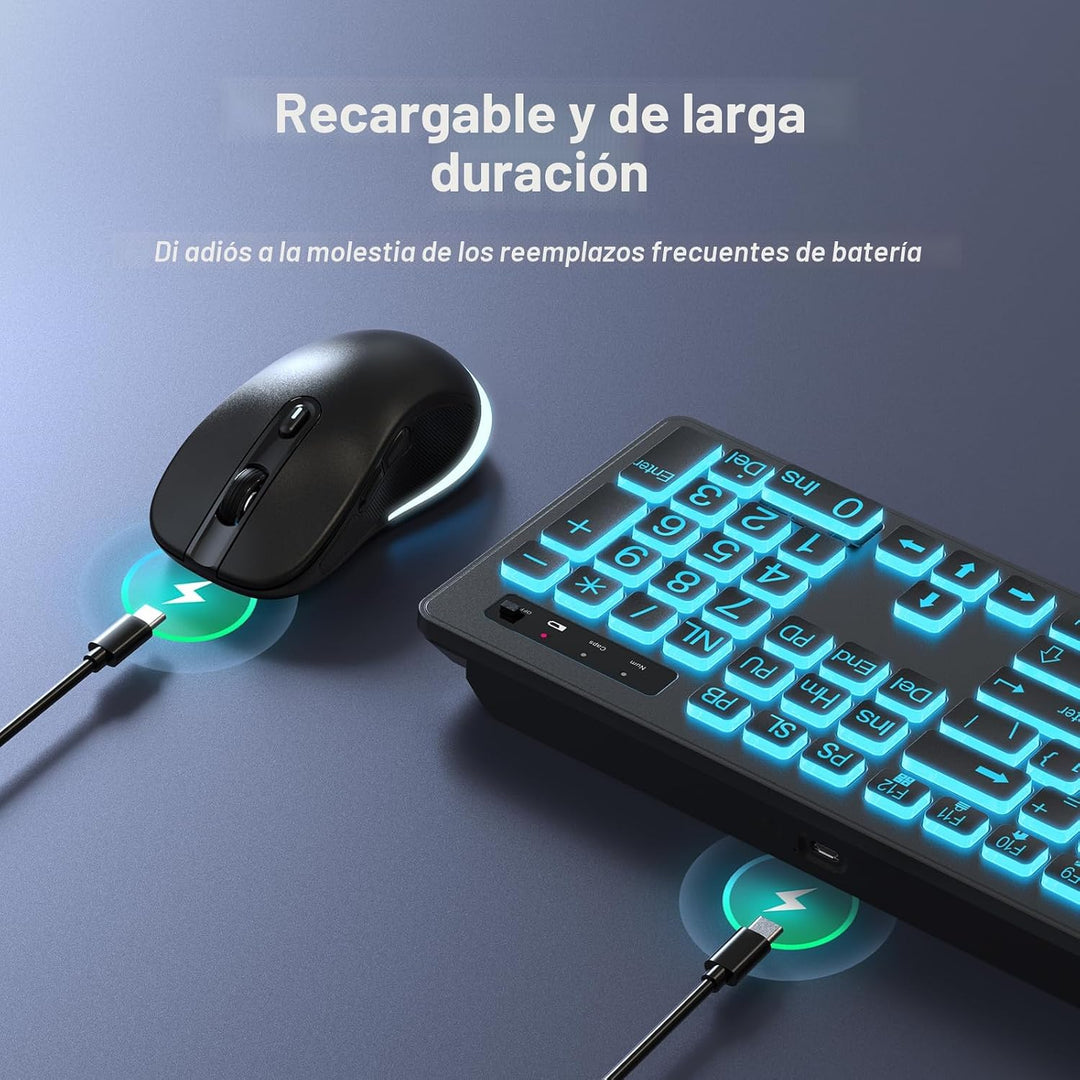 Teclado y mouse inalámbricos de gran impresión - Teclado retroilumi...