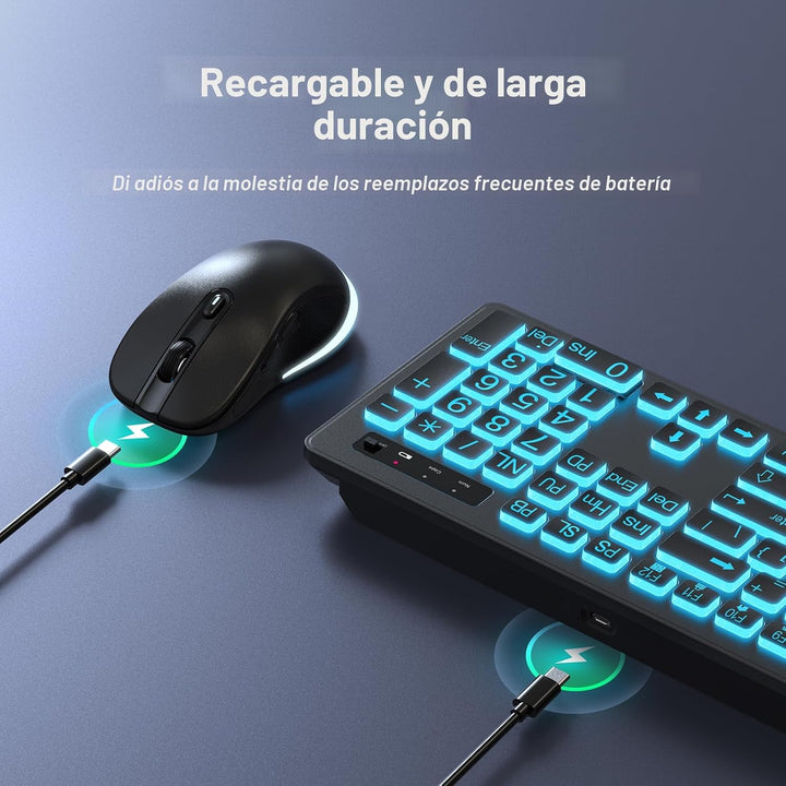 Teclado y mouse inalámbricos de gran impresión - Teclado retroilumi...