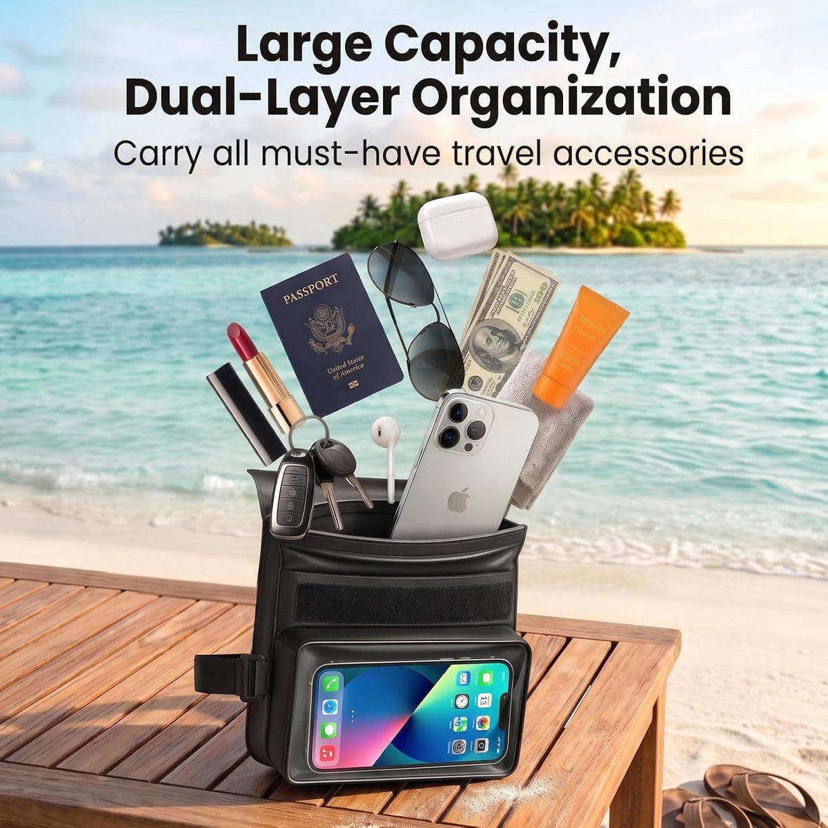 Riñonera impermeable flotante IPX8 para teléfono, pasaporte y