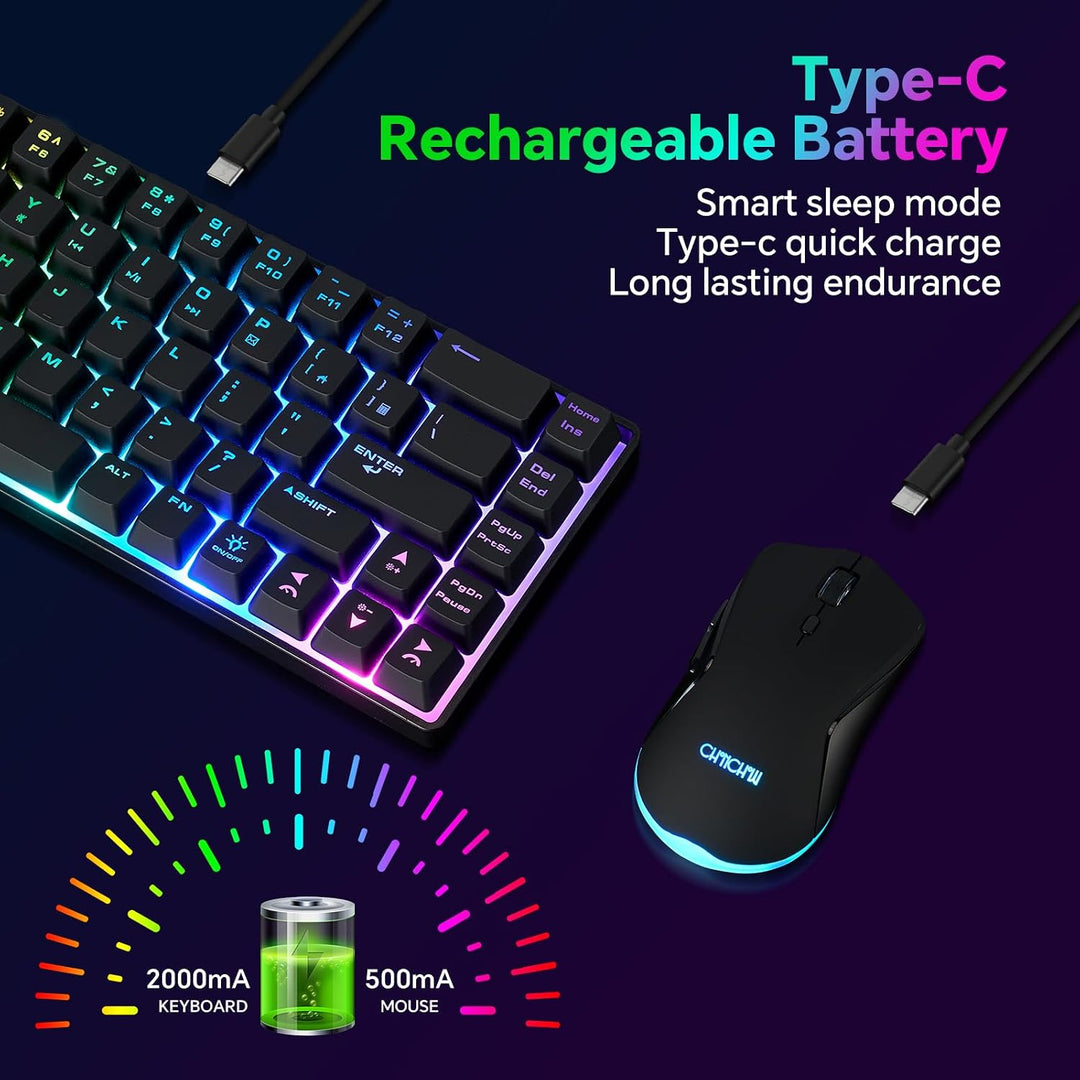 CHONCHOW Combo de teclado y mouse inalámbricos 60 % para juegos, re...
