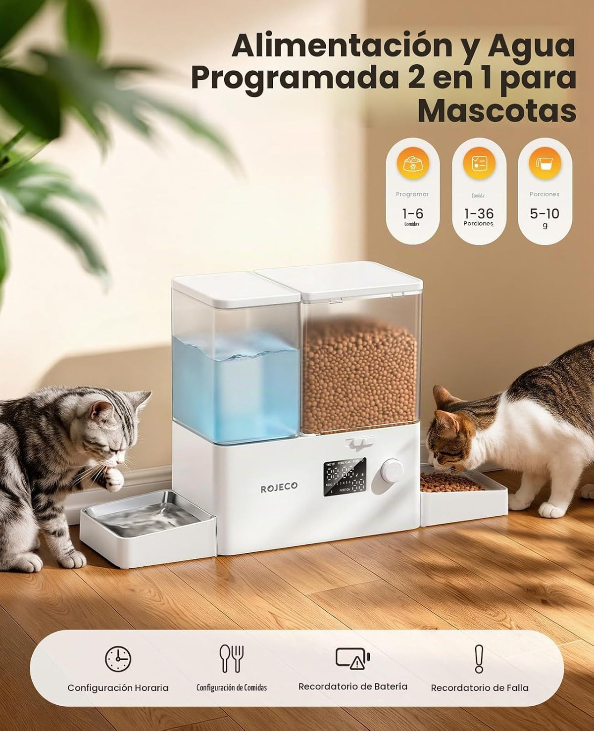 Alimentador automático para gatos y dispensador de agua, 8.5 L con