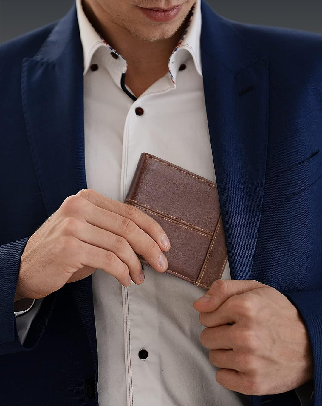Swallowmall Cartera de cuero para hombre, billetera plegable de cue...