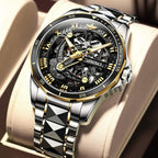 OLEVS Reloj cronógrafo de acero inoxidable impermeable para hombre
